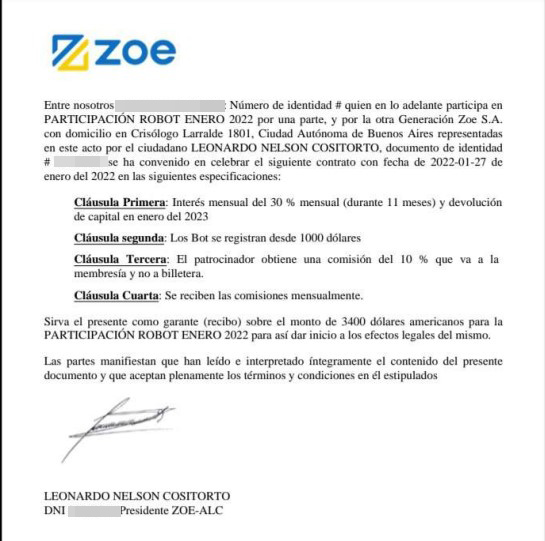 Detalle: Cositorto firma como presidente de Zoe y de la sociedad cordobesa.