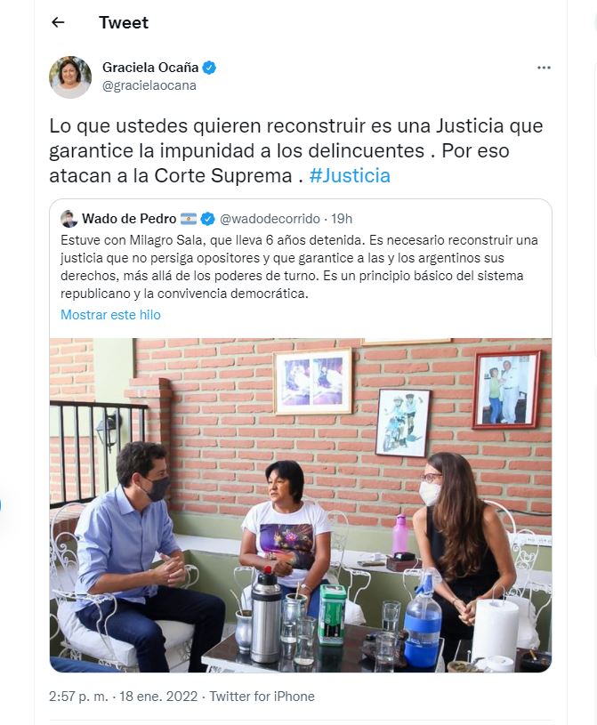 Ocaña también compartió su opinión en Twitter al respecto