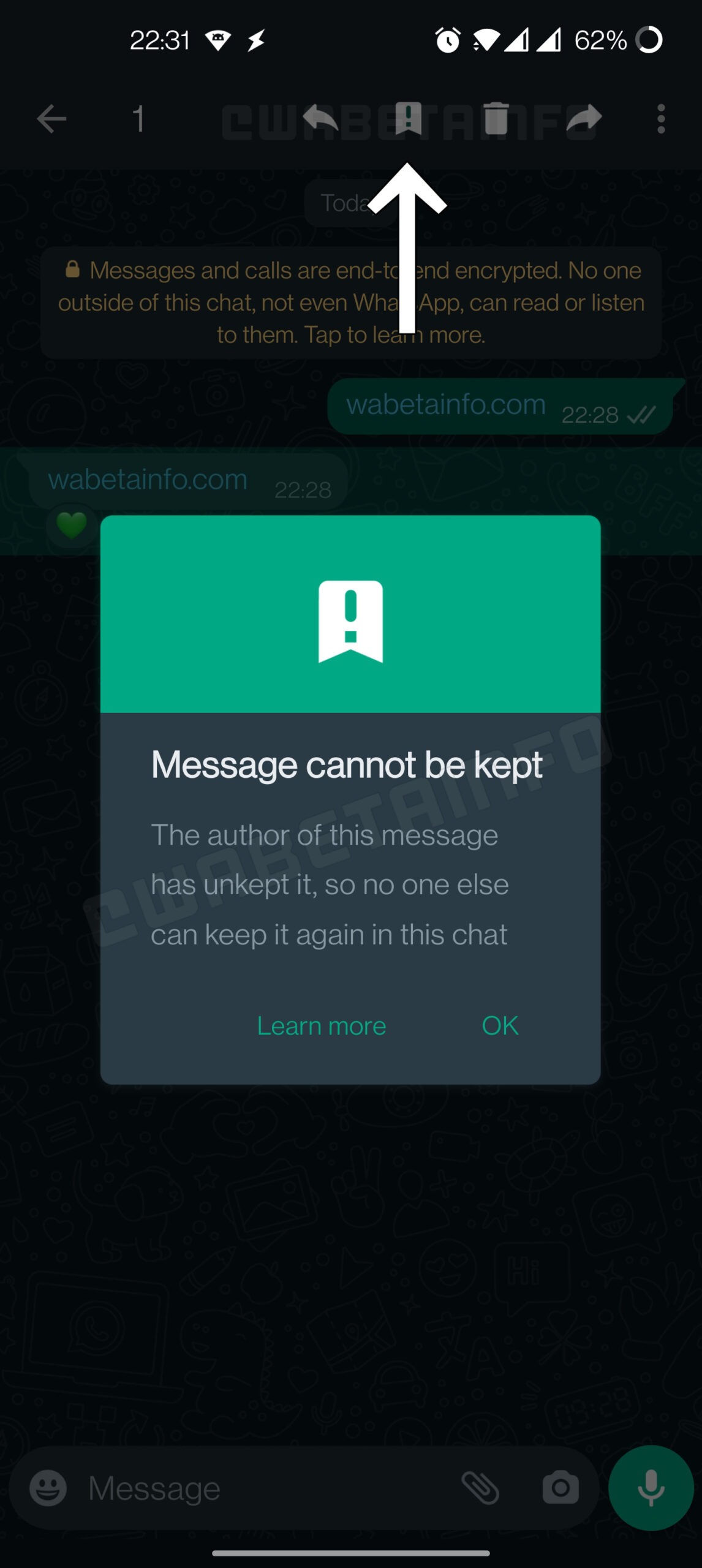 Con la función de mensajes guardados de WhatsApp los usuarios no podrán volver a almacenar un texto que fue eliminado de esa sección por otra persona. (WABetaInfo)