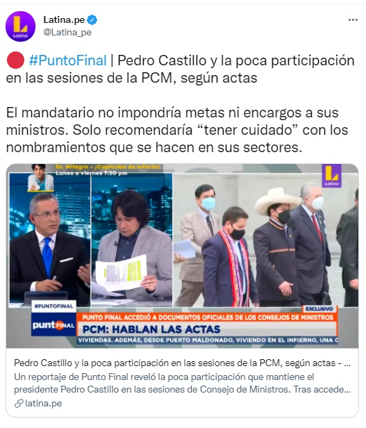 Tuit de Latina sobre actas del consejo de Ministros