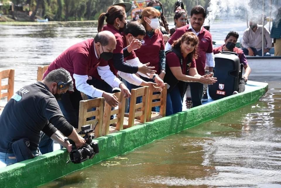 Las condiciones actuales del lago son muy peligrosas para los ajolotes, debido a que, como todos los anfibios, son seres muy sensibles de la piel. Foto: Twitter/@JoseCarlosXoch