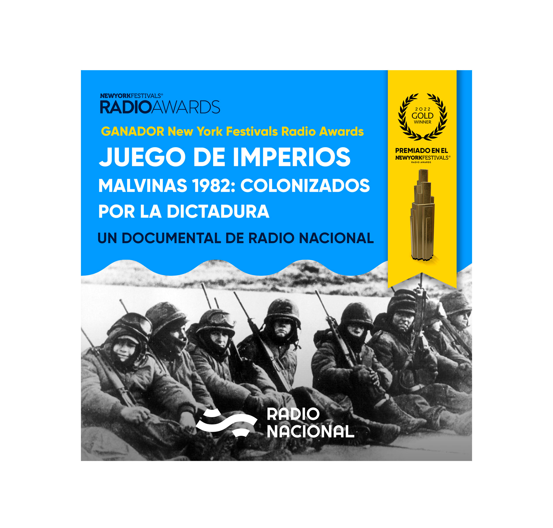 "No debemos perder de vista que un reconocimiento a nuestro documental Juegos de Imperios Malvinas 1982 colonizados por la dictadura difunde en otras latitudes el reclamo argentino por nuestra soberanía en las Islas además de mostrar un producto radial conmovedor que traspasa el idioma de origen", afirma Alejandro Pont Lezica, director de Radio Nacional