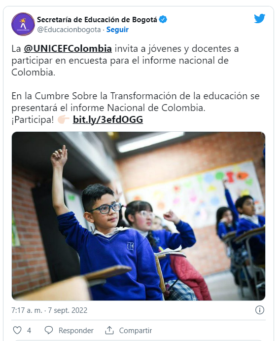In this way, the Minister of Education of Bogotá issued an open invitation to the inhabitants of the city Photo: via @educacionbogota