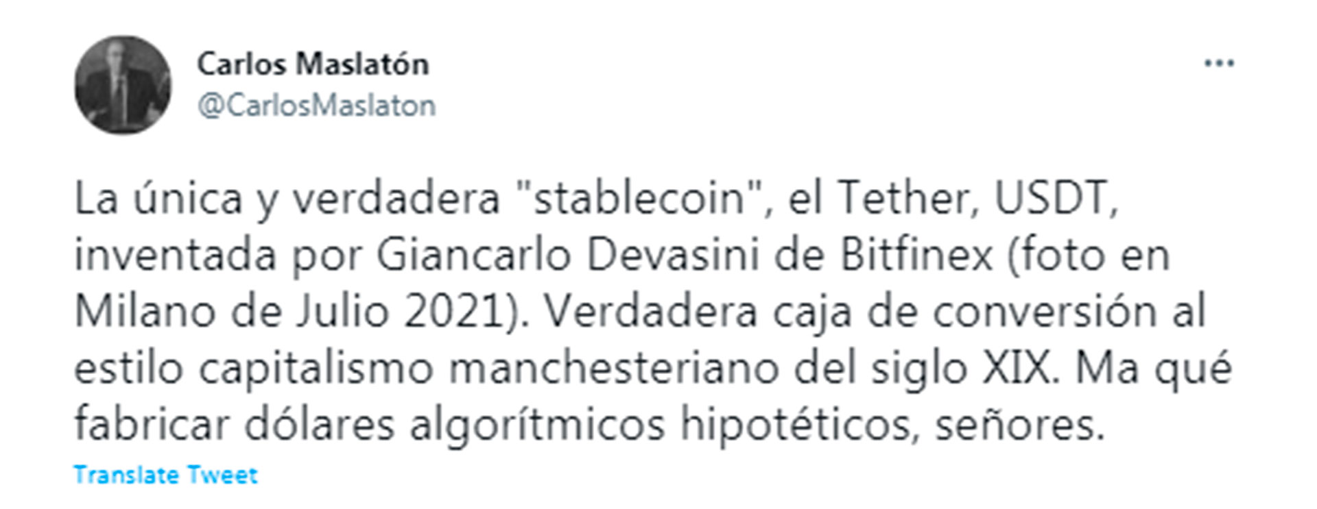 Maslatón against UST and in favor of Tether, the correct stablecoin according to your preferences
