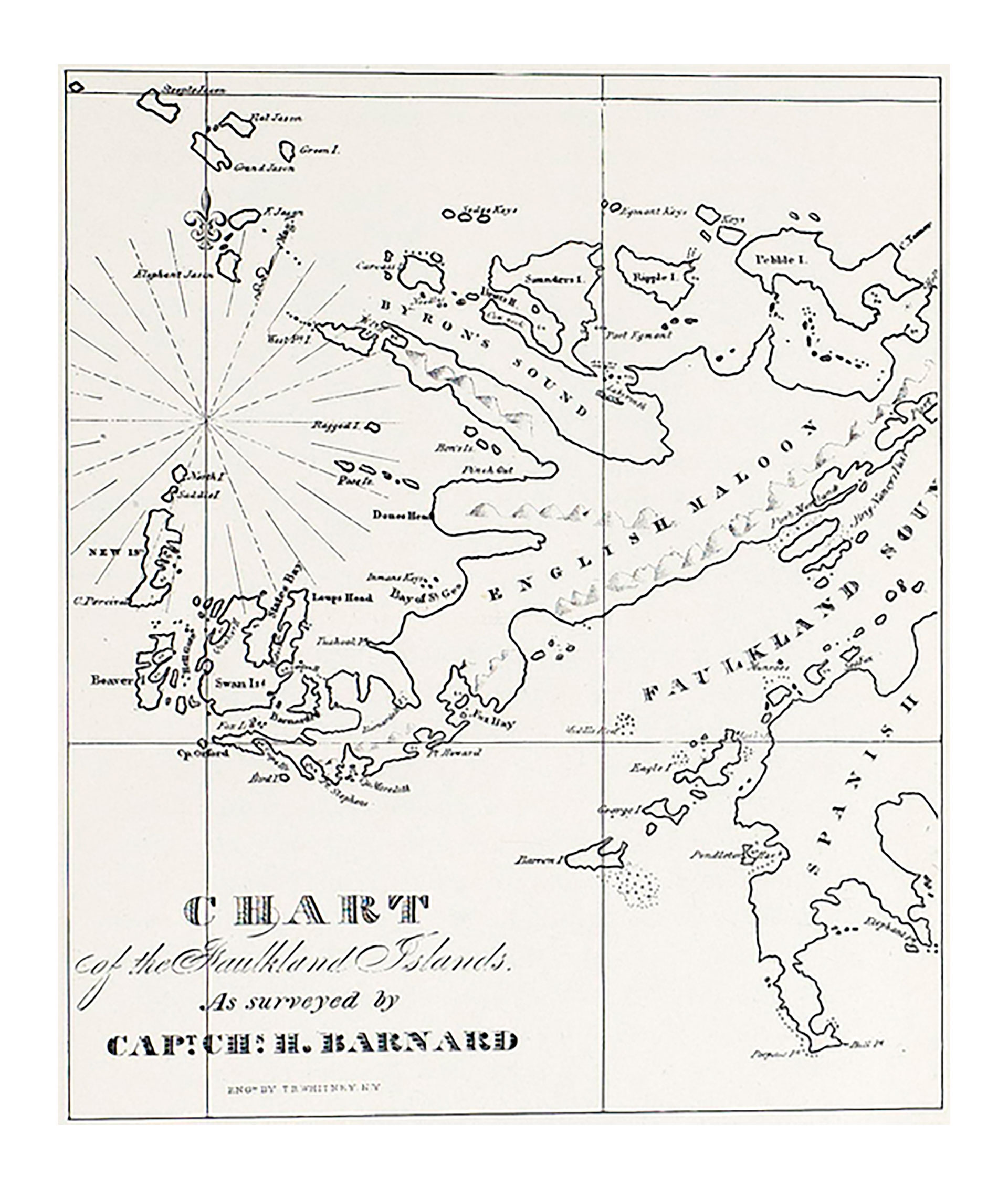 Carta náutica confeccionada por el capitán Charles Barnard e incluida en su libro de 1829.