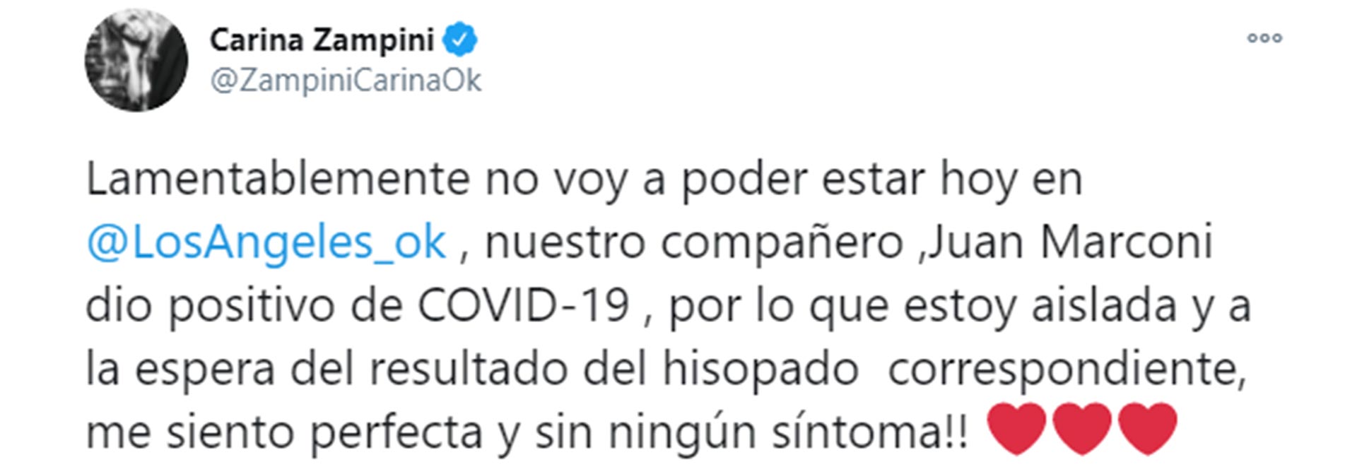 El tuit de Carina Zampini