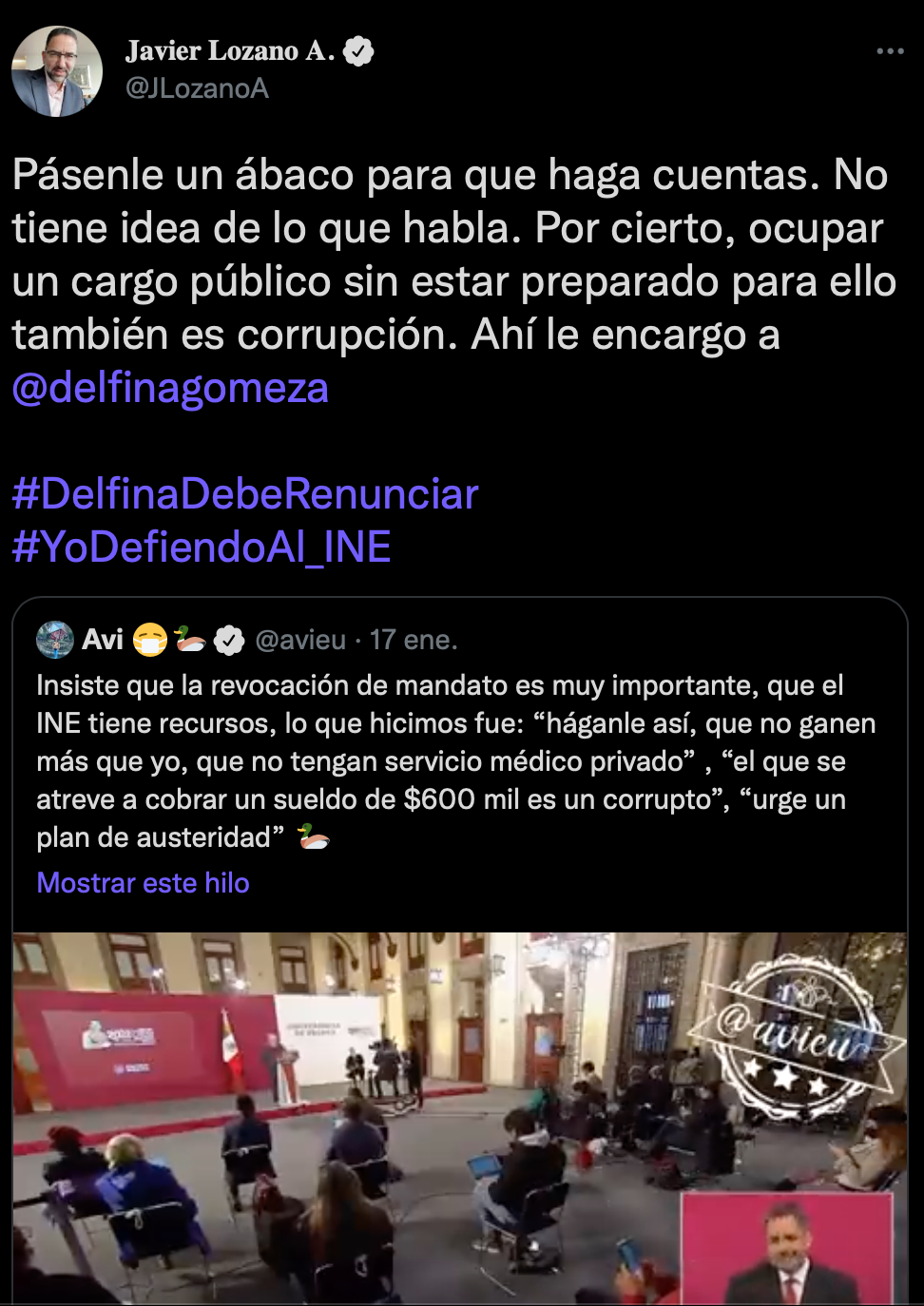 Javier Lozano arremetió contra Delfina Guerrero (Foto: Twitter/@JLozanoA)