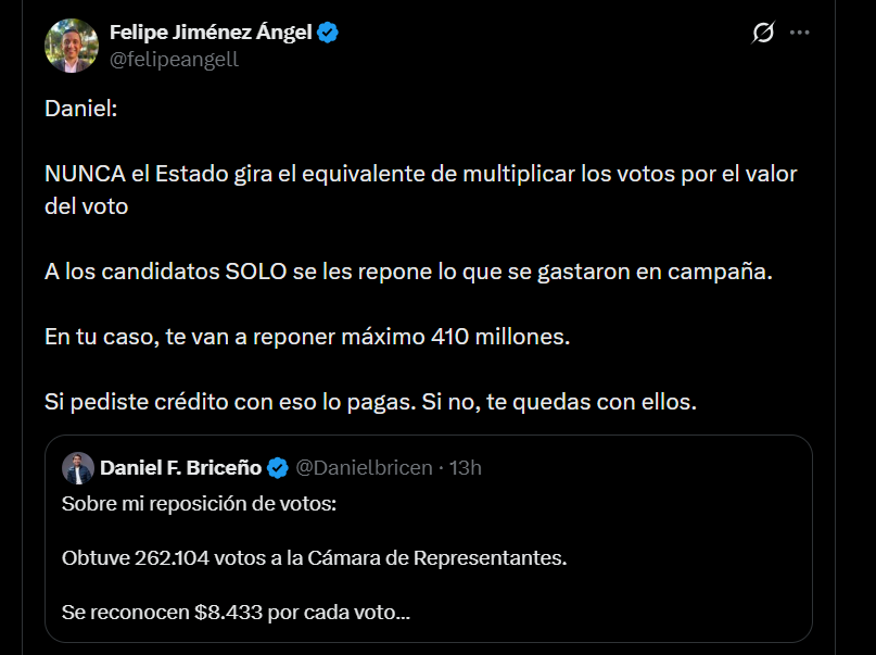 Daniel Briceño aseguró que le ahorrará al Estado más de $1.800 millones por  reposición de votos: “Solo se pedirá lo realmente gastado” - Infobae