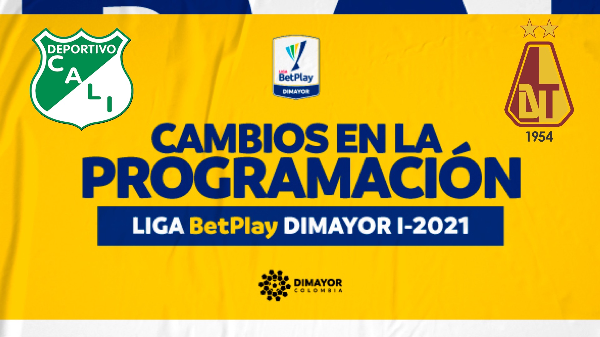 Aplazamiento del partido entre Deportivo Cali y Deportes Tolima por la Liga BetPlay I 2021