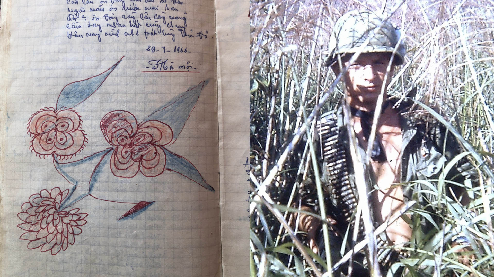 El diario y el soldado que lo halló (fotos: Peter Mathews)