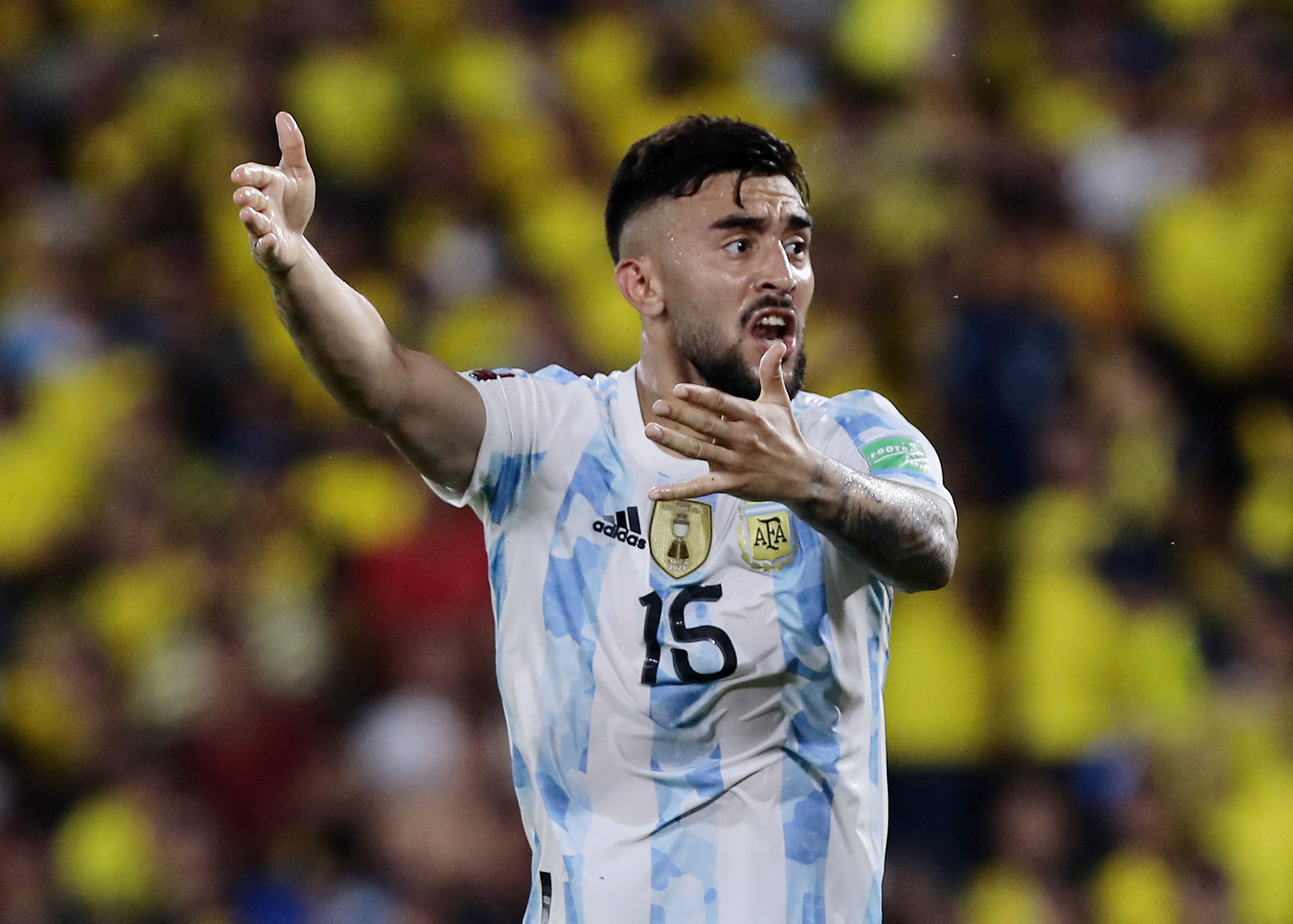 Nicolás González durante un partido de Argentina en las Eliminatorias rumbo a Qatar 2022 (REUTERS/Franklin Jacome)