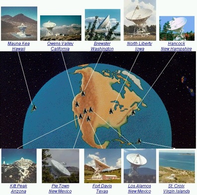 Los 10 radiotelescopios que conforman el sistema VLBA y sus ubicaciones en el territorio estadounidense (Foto: UNAM)