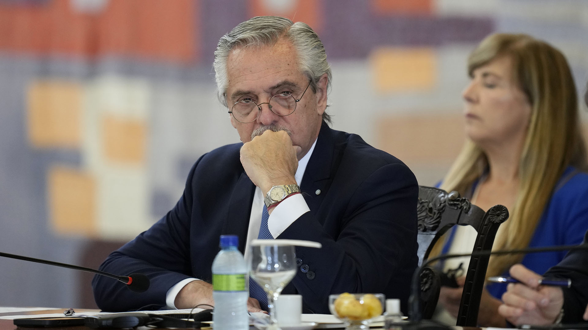Alberto Fernández durante la cumbre de presidentes que se está llevando adelante en Brasilia  (AP Photo/Andre Penner)