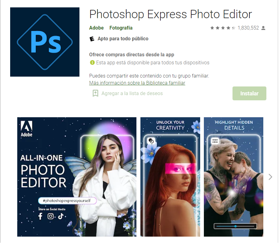 Photoshop Express está disponible para iOS y Android