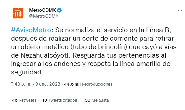 Metro informó sobre la exposición en la Línea B del Metro (Twitter/ @MetroCDMX)