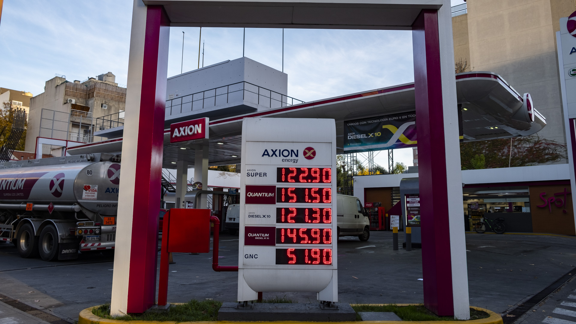 Prices at a Buenos Aires service station of the Axion network 