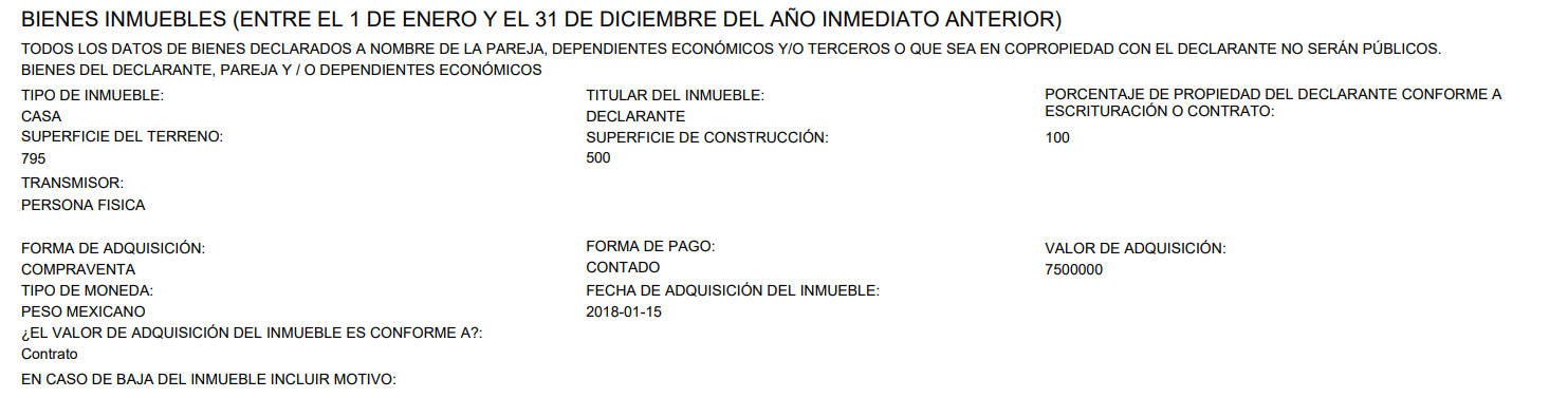 La casa de 7.5 millones de pesos (Captura de la declaración patrimonial de Ana Guevara)