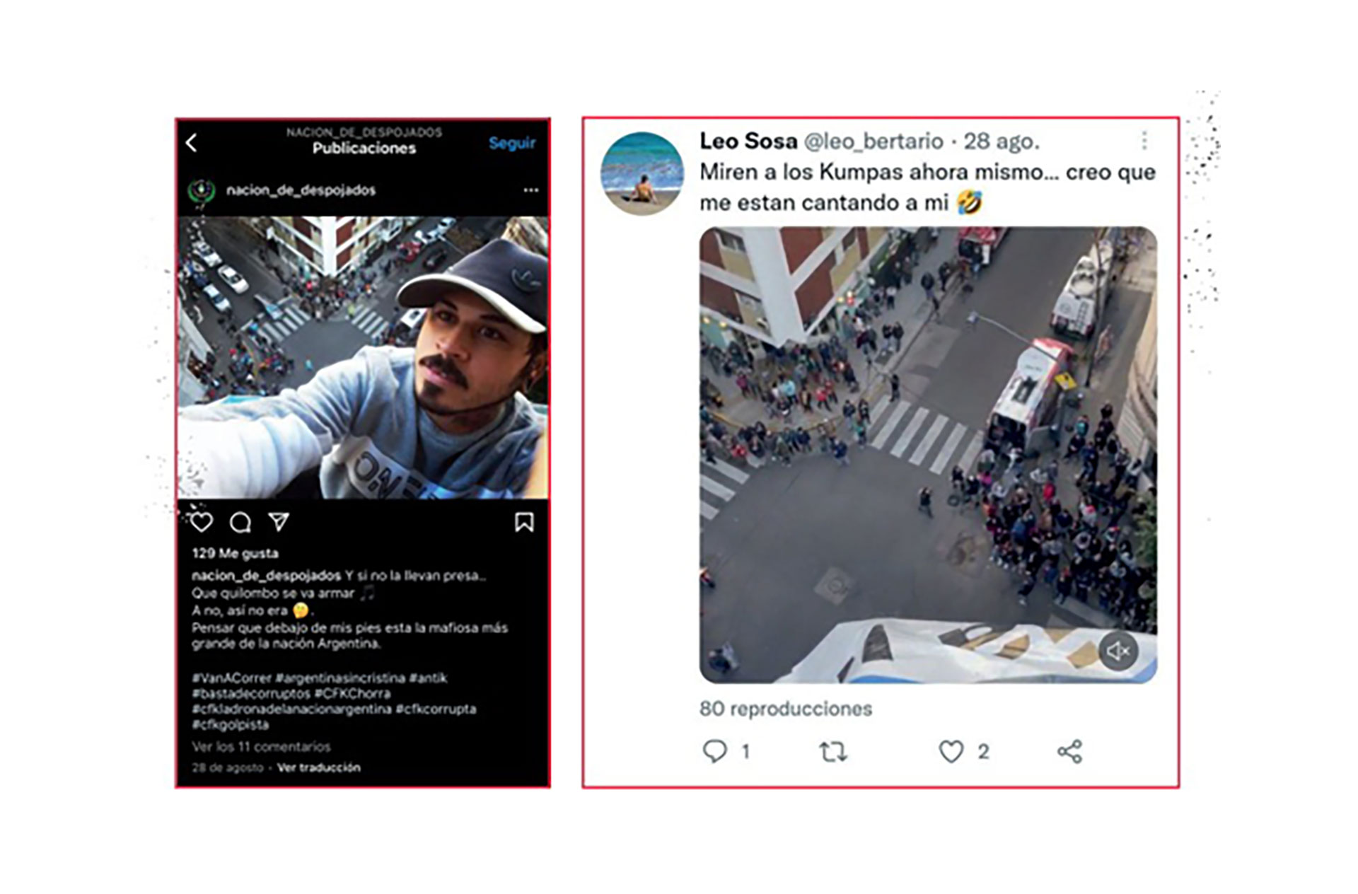 Gastón Guerra de Nación de Despojados, en la ventana de la vecina de CFK