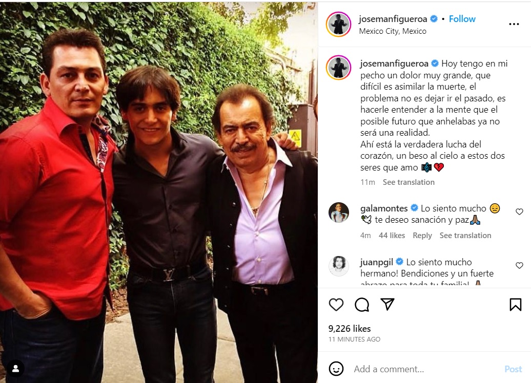 José Manuel Figueroa shared on Instagram the pain he feels for the death of his brother