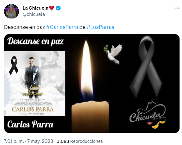 La Chicuela mourned the death of the young man (Twitter/@chicuela)
