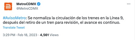 Users reported smoke in the train on Line 9 of the CDMX Metro 3 (screenshot: CDMX Metro)