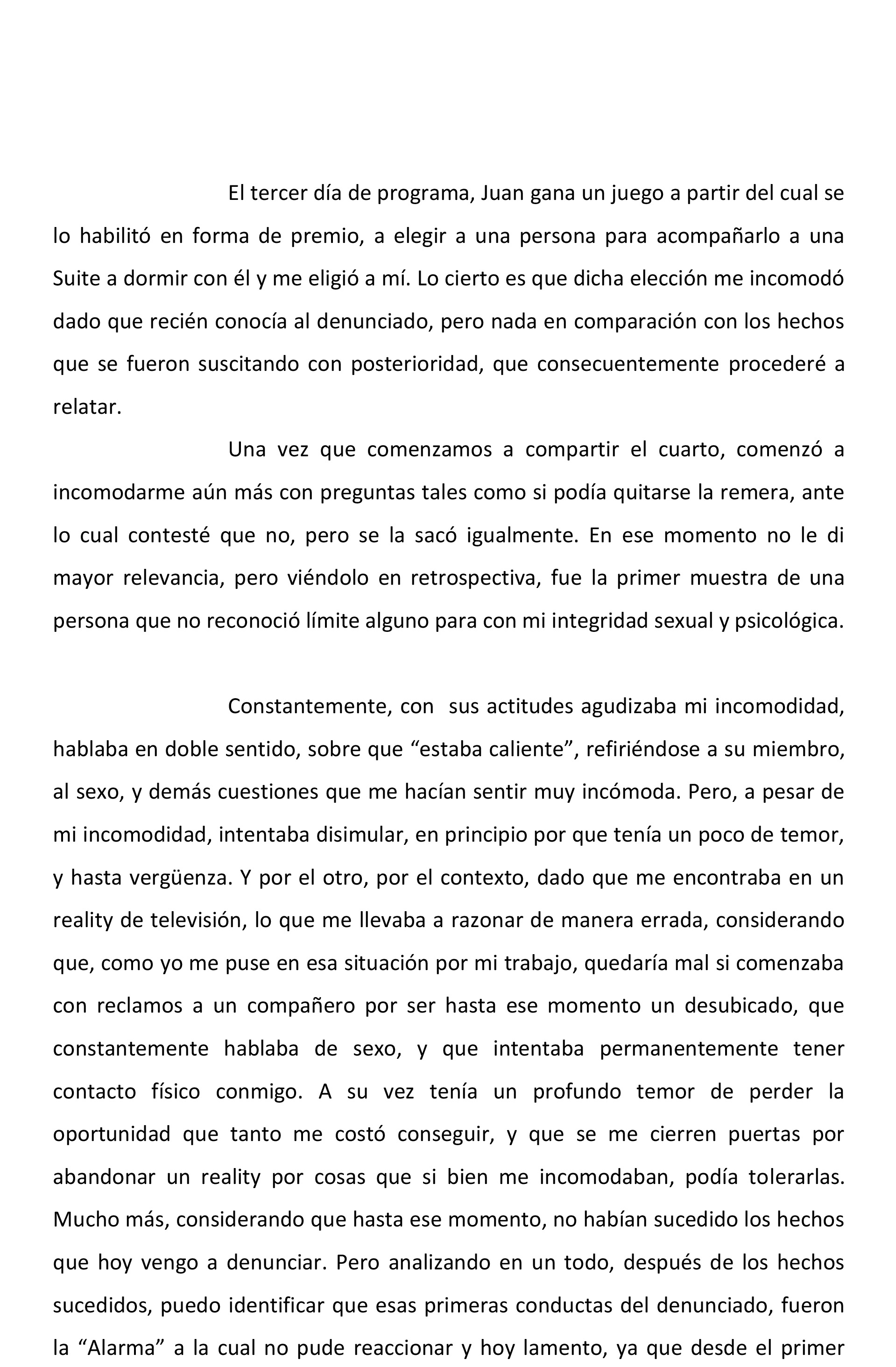 La denuncia judicial de Flor Moyano contra Juani Martino, hoja 3