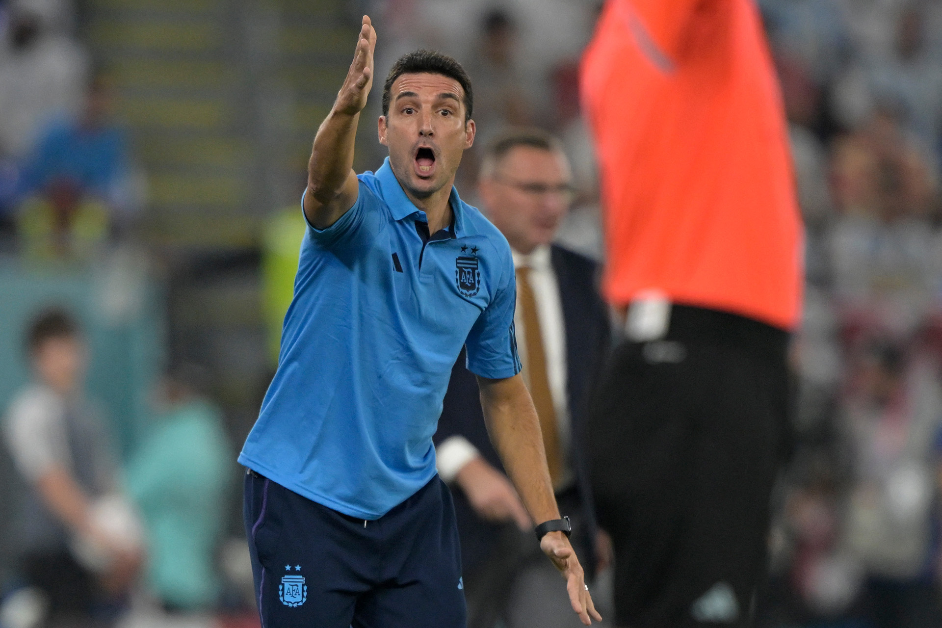 Lionel Scaloni durante el encuentro ante Polonia que cerró el Grupo C del Mundial de Qatar 2022 (Photo by JUAN MABROMATA / AFP)
