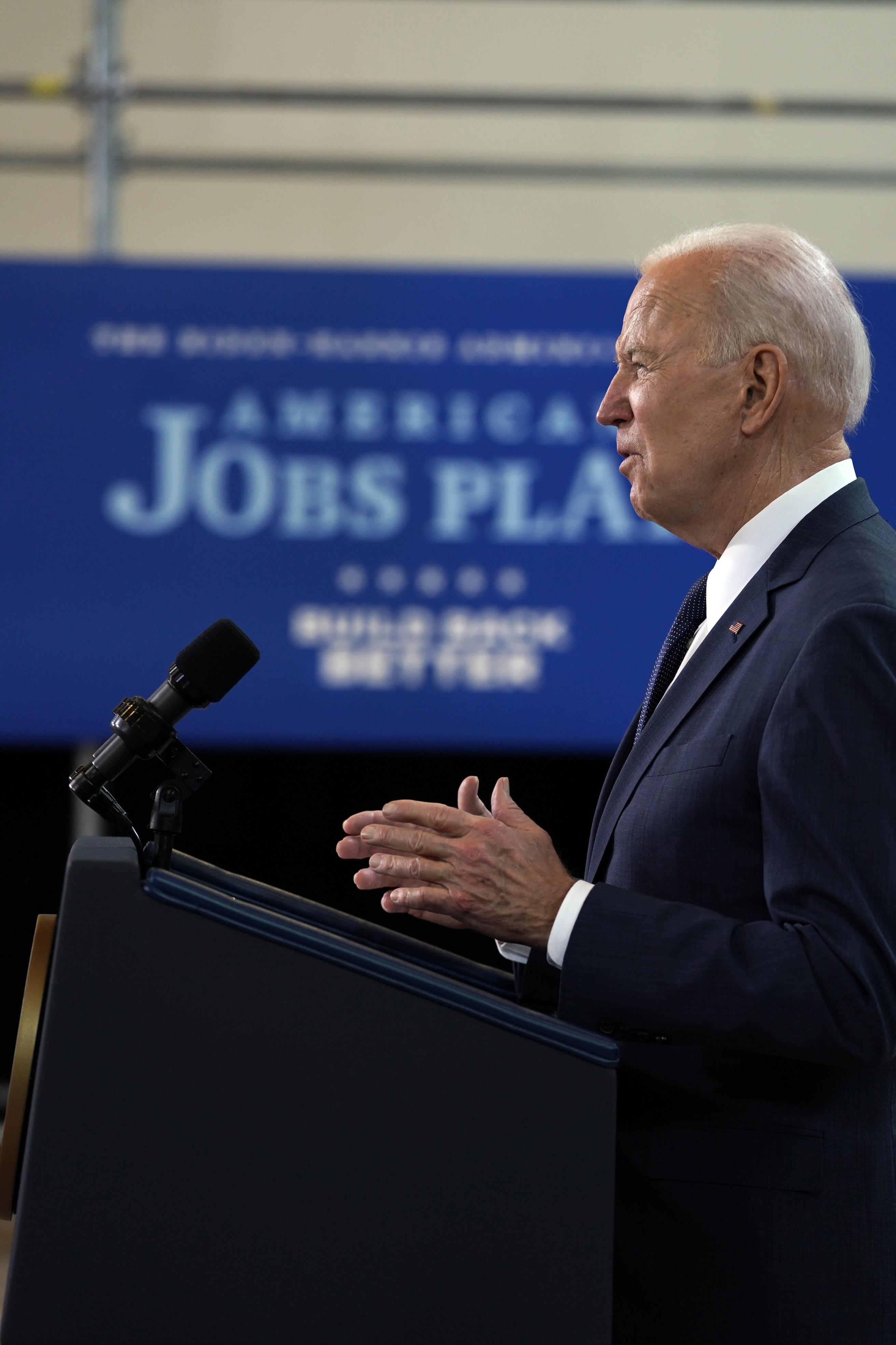 President Joe Biden talks about his infrastructure plan at the Carpenters Pittsburgh Training Center in Pittsburgh on Wednesday, March, 31 2021. President Biden appeared in western Pennsylvania Wednesday afternoon to unveil his $2 trillion infrastructure plan, a far-reaching proposal that he will seek to pay for with a substantial increase in corporate taxes. Anna Moneymaker/The New York Times)