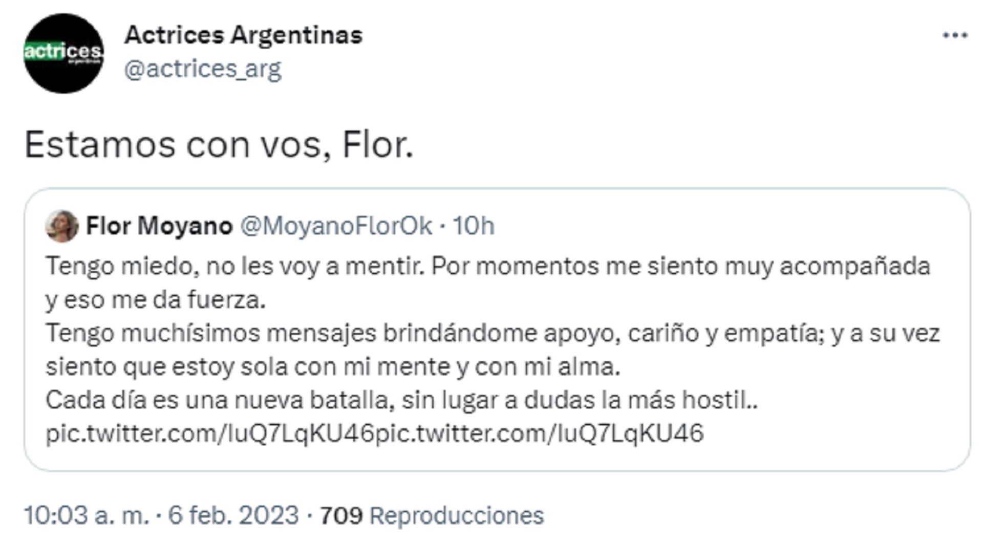 El mensaje de apoyo de Actrices Argentinas a Flor Moyano