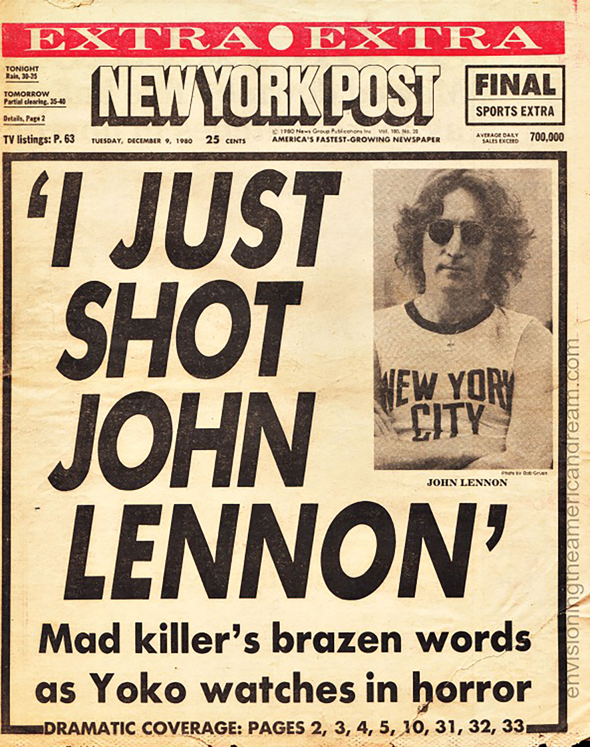 El asesinato en la tapa de los diarios. La muerte de Lennon provocó conmoción en todo el mundo