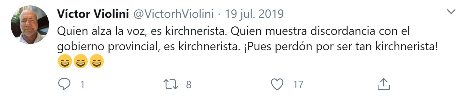 Violini publicó este mensaje unos días después de que Cristina Kirchner compartiera una entrevista suya