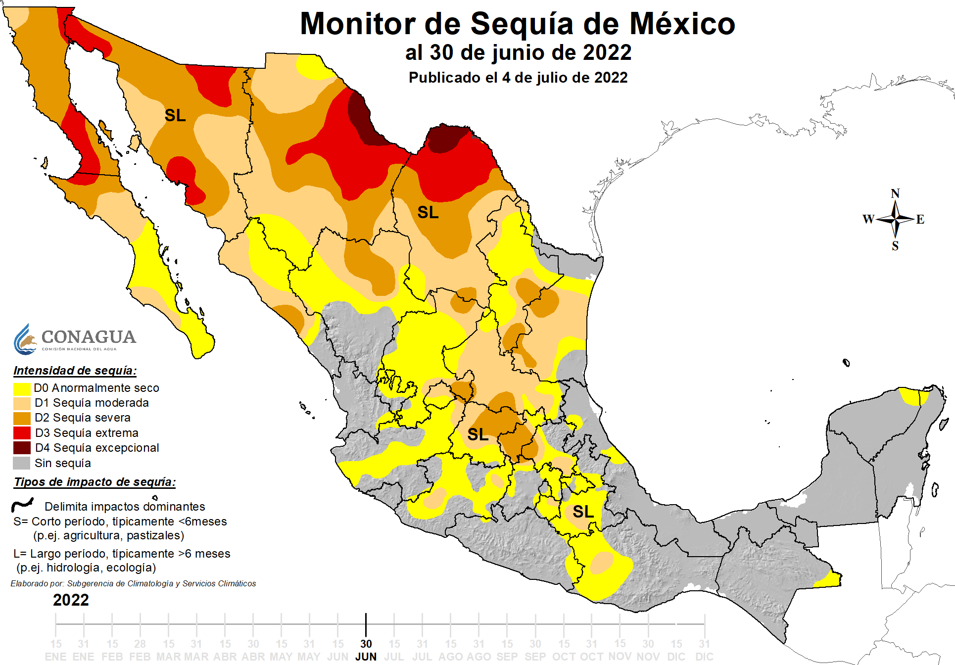 Monintor de sequía en México. Foto: Conagua Clima