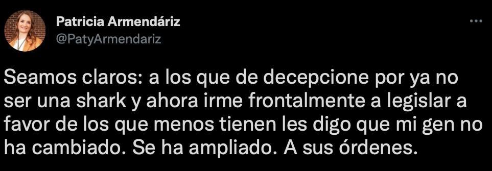 "Ya no soy shark", la justificación de Armendáriz ante las críticas (Foto: Twitter/@PatyArmendariz)
