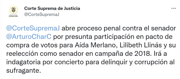 Apertura de proceso penal contra el senador Arturo Char