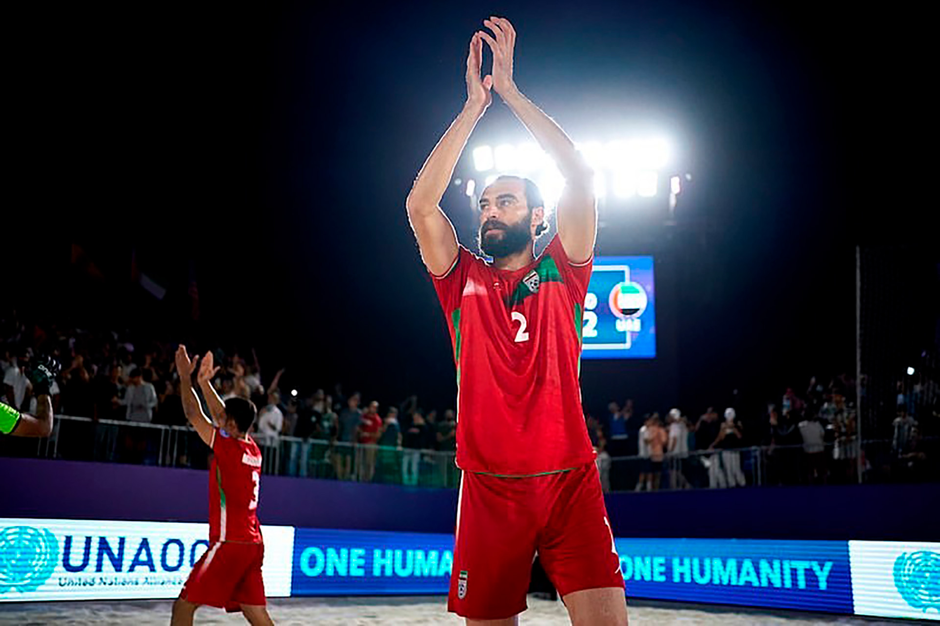 Amir Hosein Akbari, the championship MVP cheers to the crowd. Iran wins for the third time in four years.