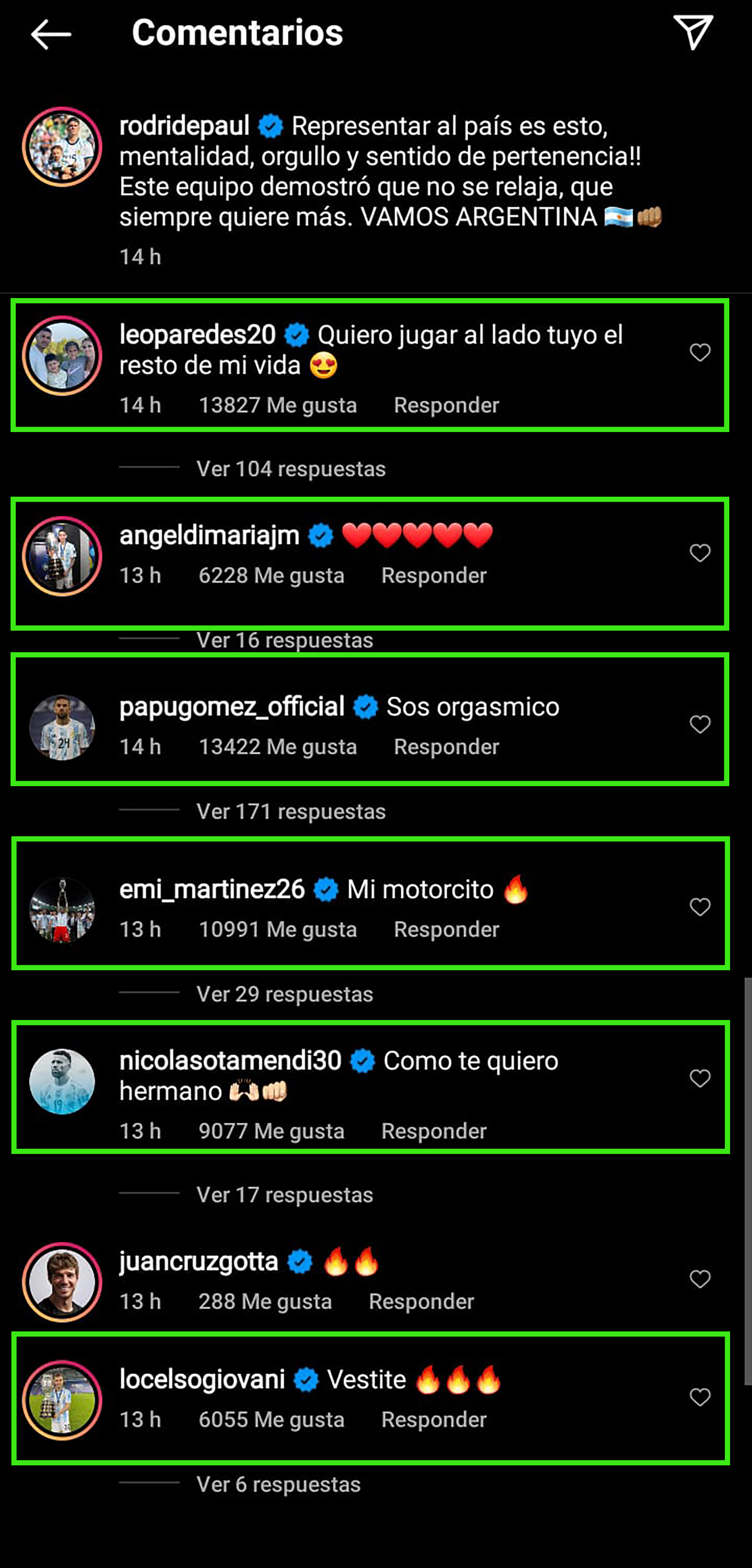 Los comentarios que postearon los jugadores de Argentina
