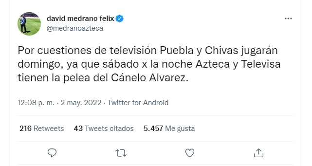 David Medrano wyjaśnił, dlaczego Puebla i Chivas zmienili swój harmonogram kwalifikacji (Zdjęcie: Twitter/@medranoazteca)