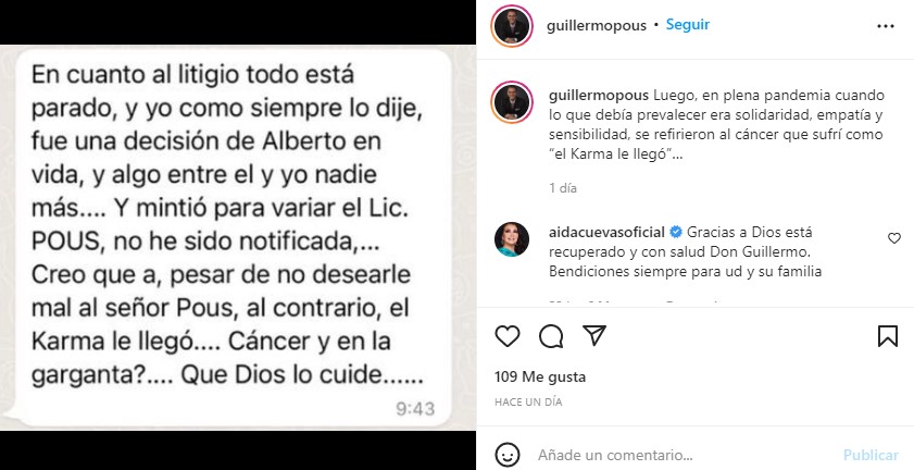 The alleged messages (Photo: IG guillermopous)