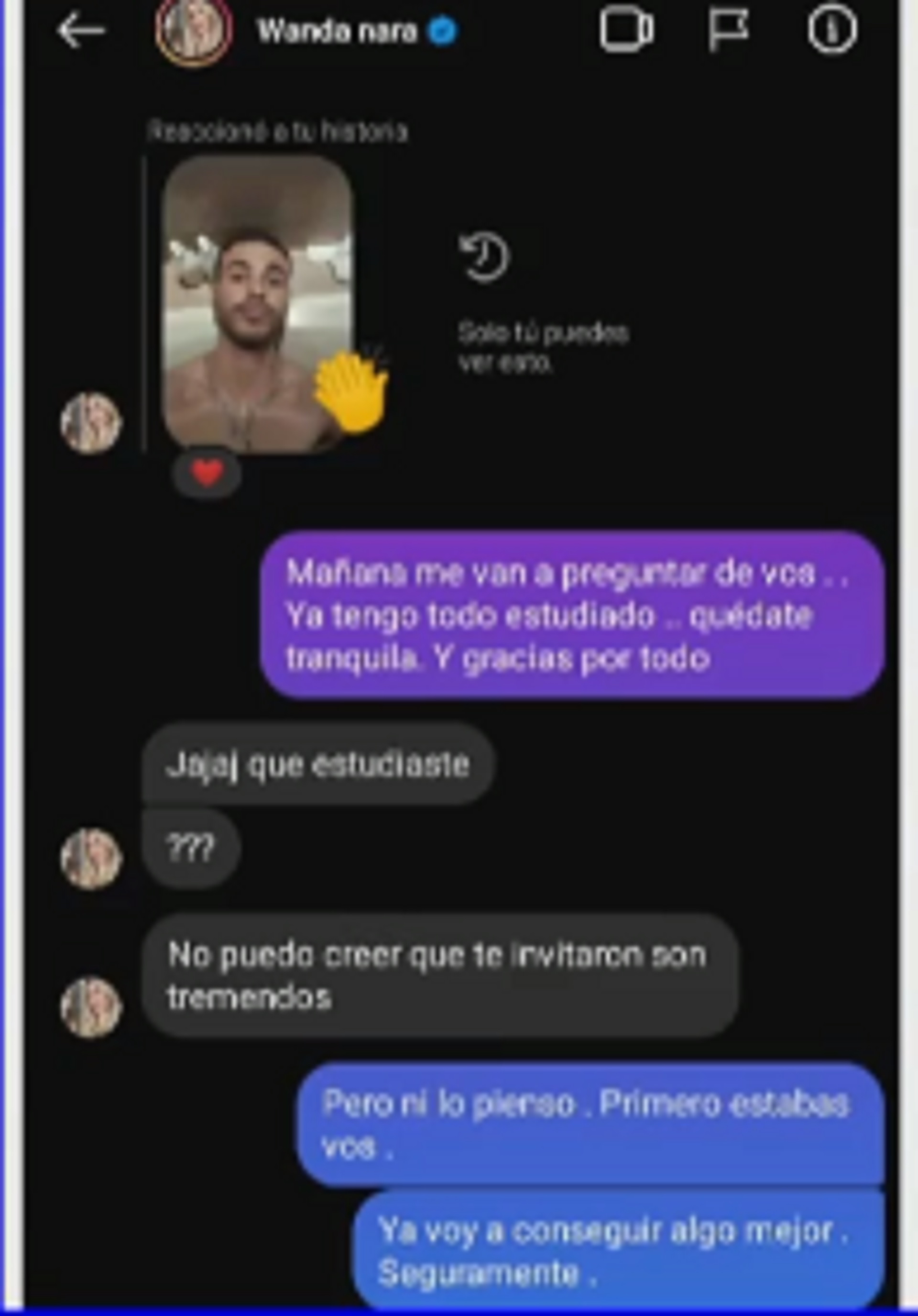 Captura del chat entre Wanda Nara y Agustín Longueira ("A la tarde", América)