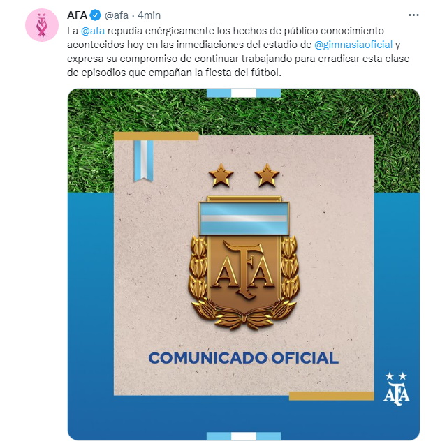 El comunicado de la AFA por los incidentes en la cancha de Gimnasia ante Boca Juniors