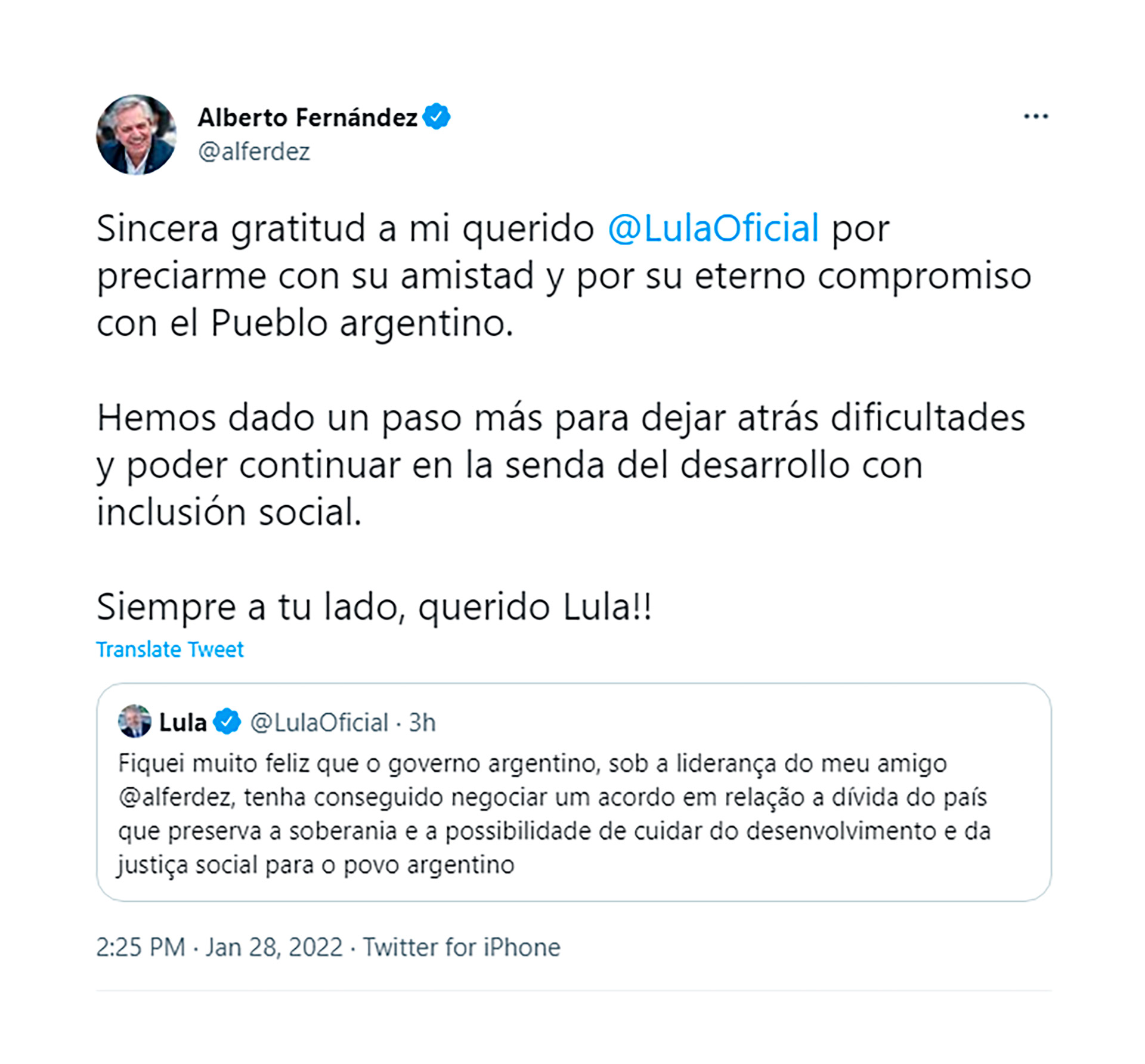 La respuesta del presidente argentino