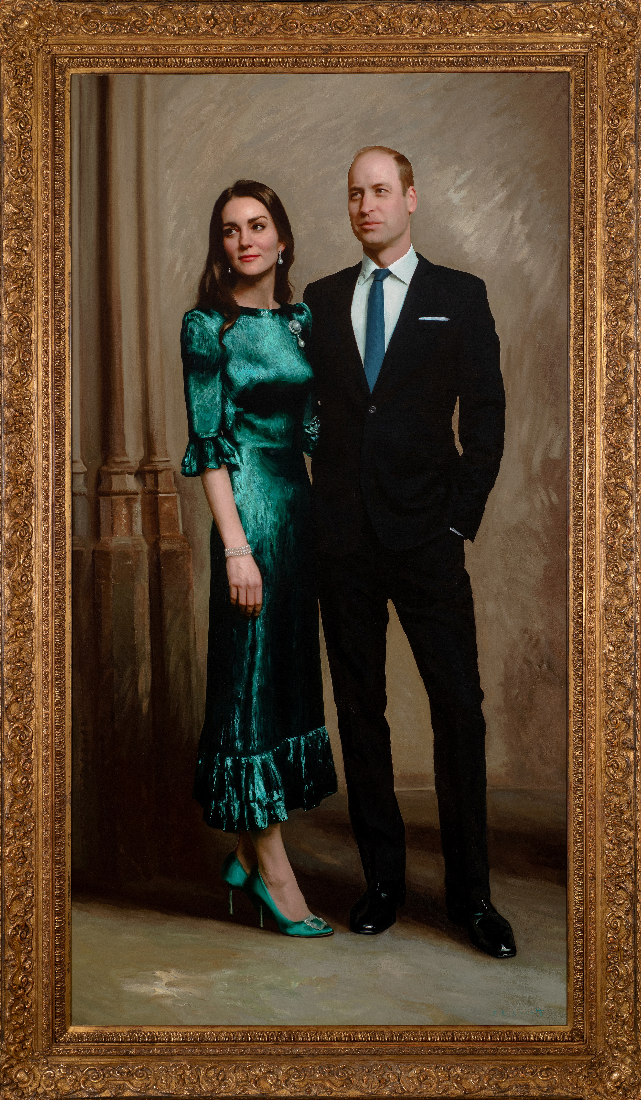 Un nuevo retrato del príncipe William y Kate Middleton, duque y duquesa de Cambridge de Gran Bretaña, pintado por el retratista británico Jamie Coreth (Reuters)