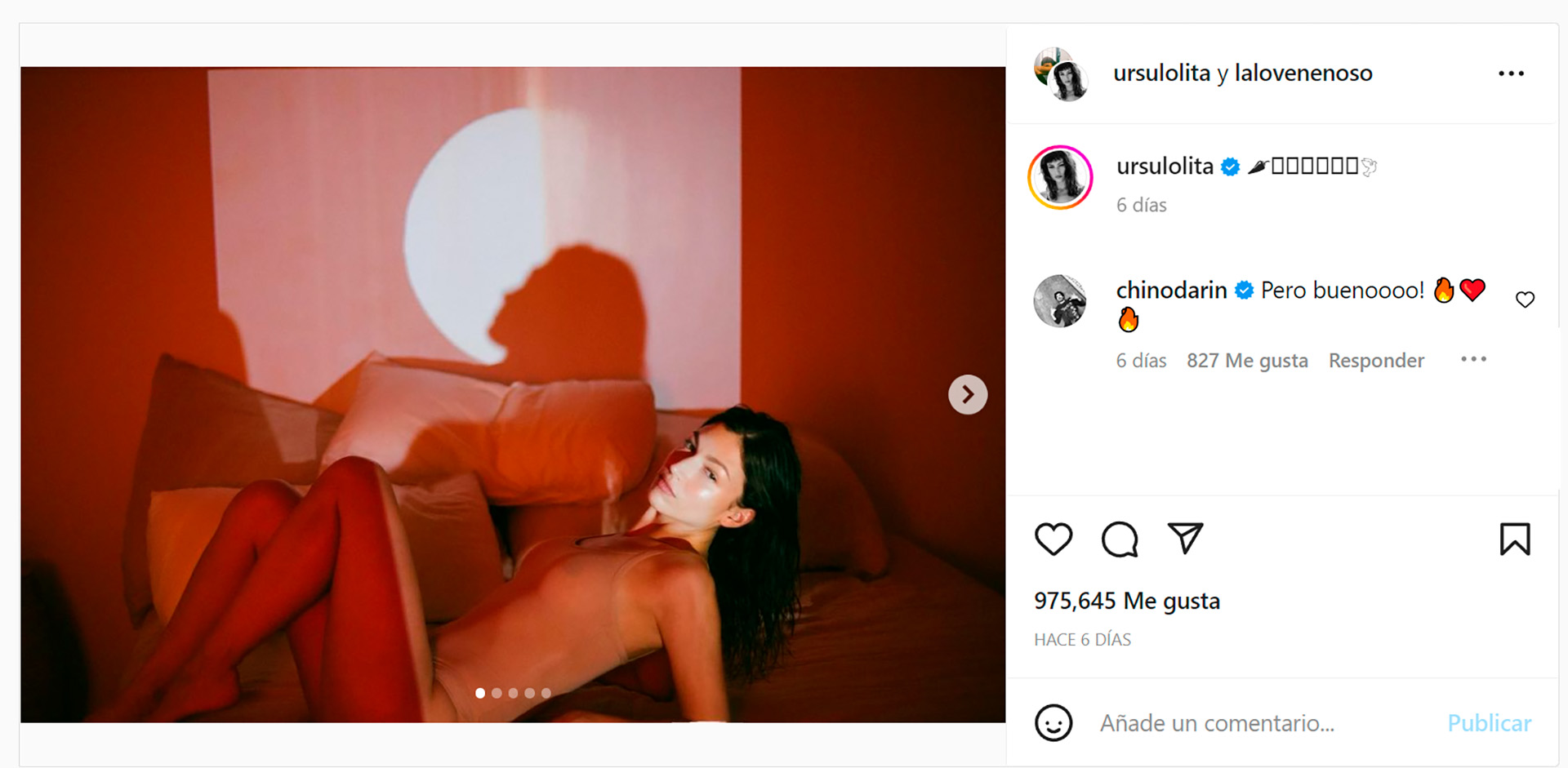 El comentario del Chino Darín en la cuenta de Instagram de su pareja (@ursulolita)