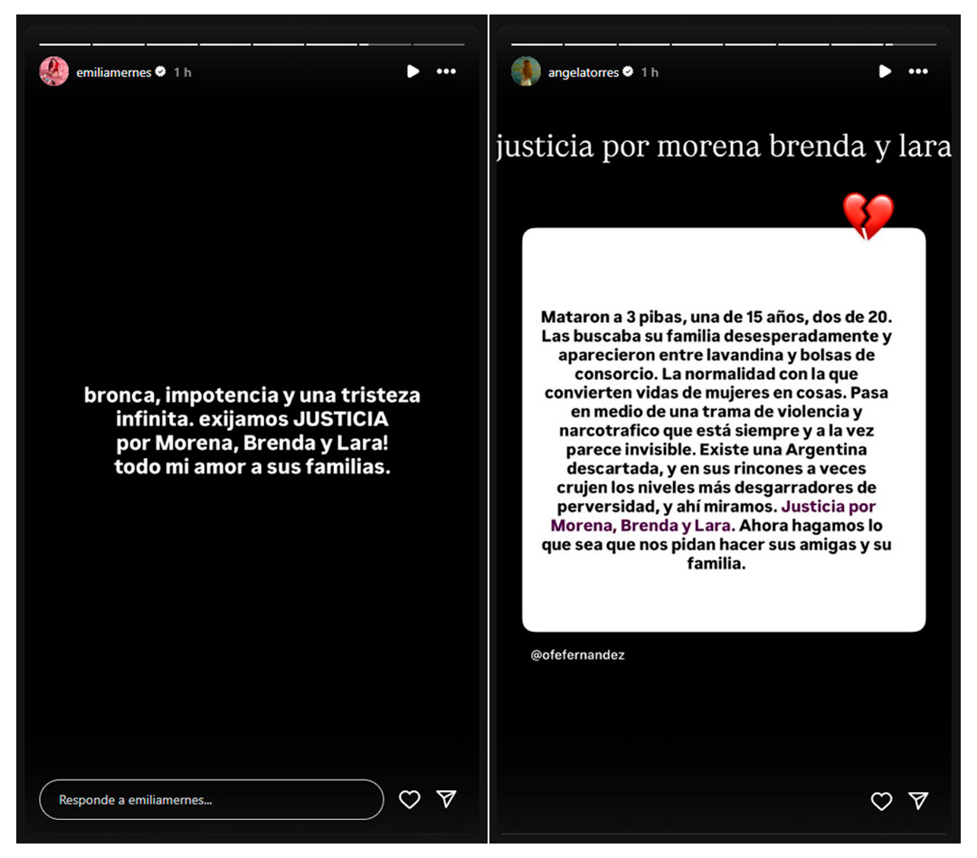 De Lali Esp�sito a Emilia Mernes: la reacci�n de las famosas ante el triple crimen de las j�venes en La Matanza - Infobae