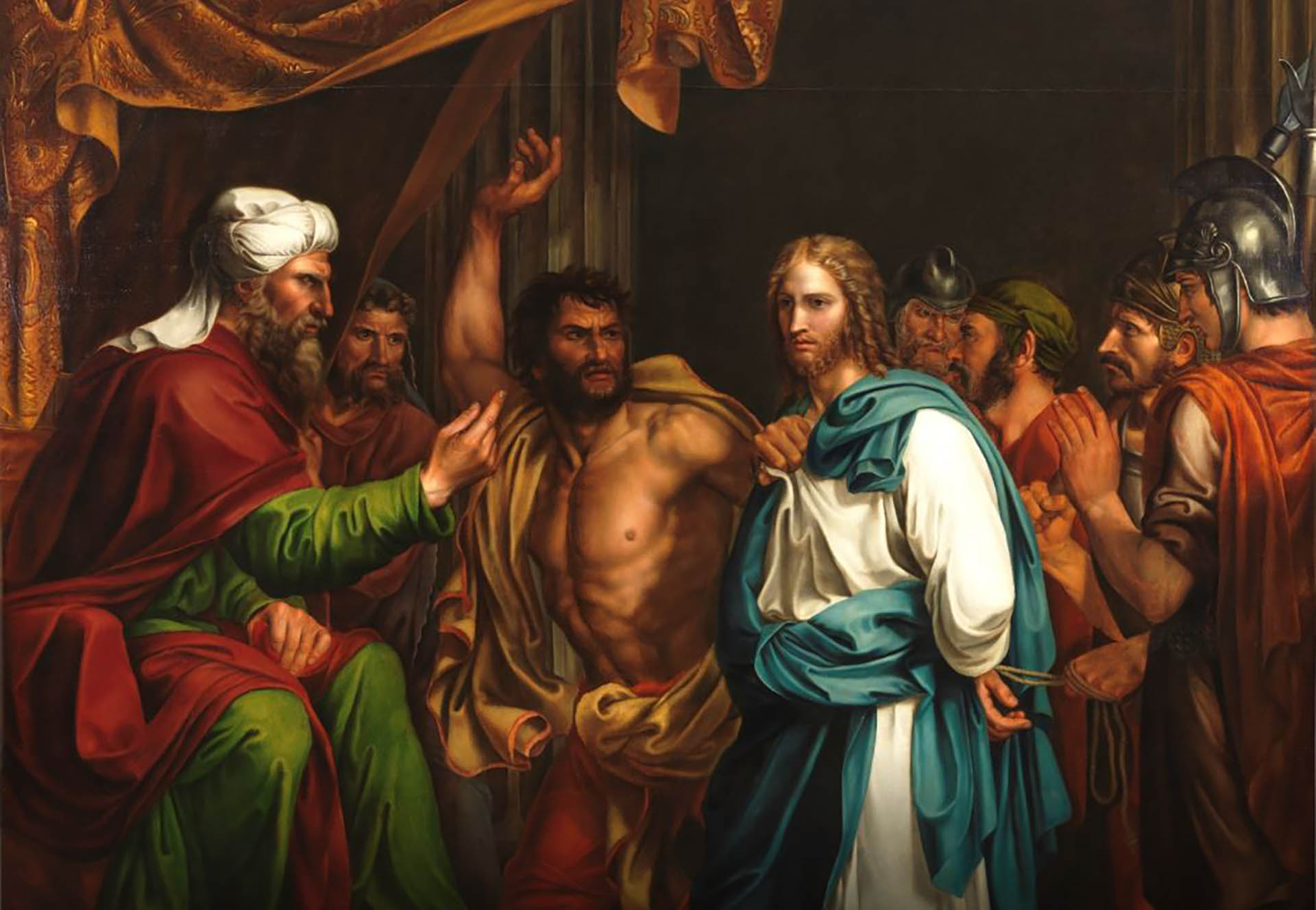 Jesús en la Casa de Anán, donde fue juzgado. Oleo de José de Madrazo, 1803. Museo del Prado