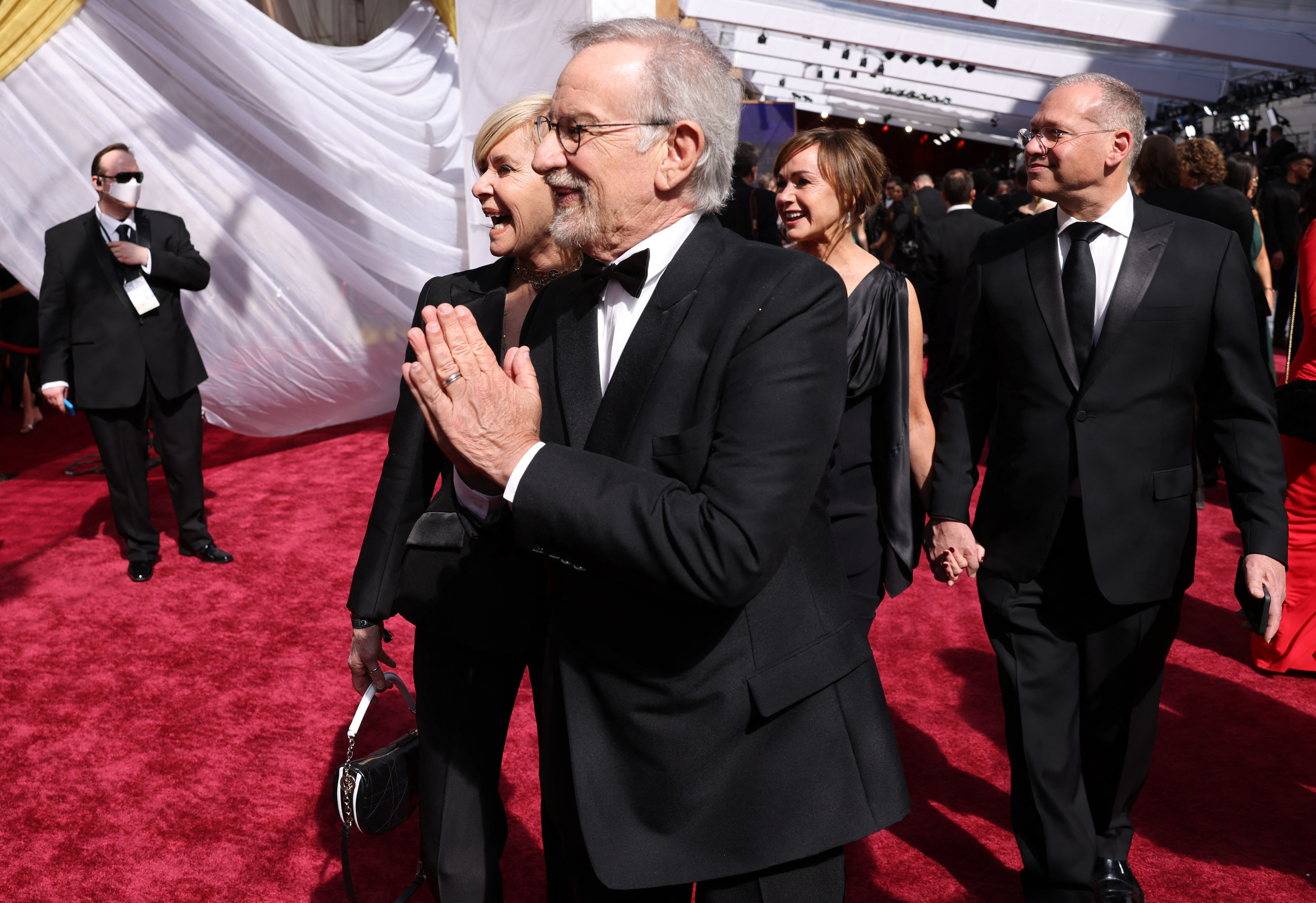 Kate Capshaw and Steven Spielberg walk on the red carpet during the Oscars arrivals at the 94th Academy Awards in Hollywood, Los Angeles, California, U.S., March 27, 2022. REUTERS/Mike Blake