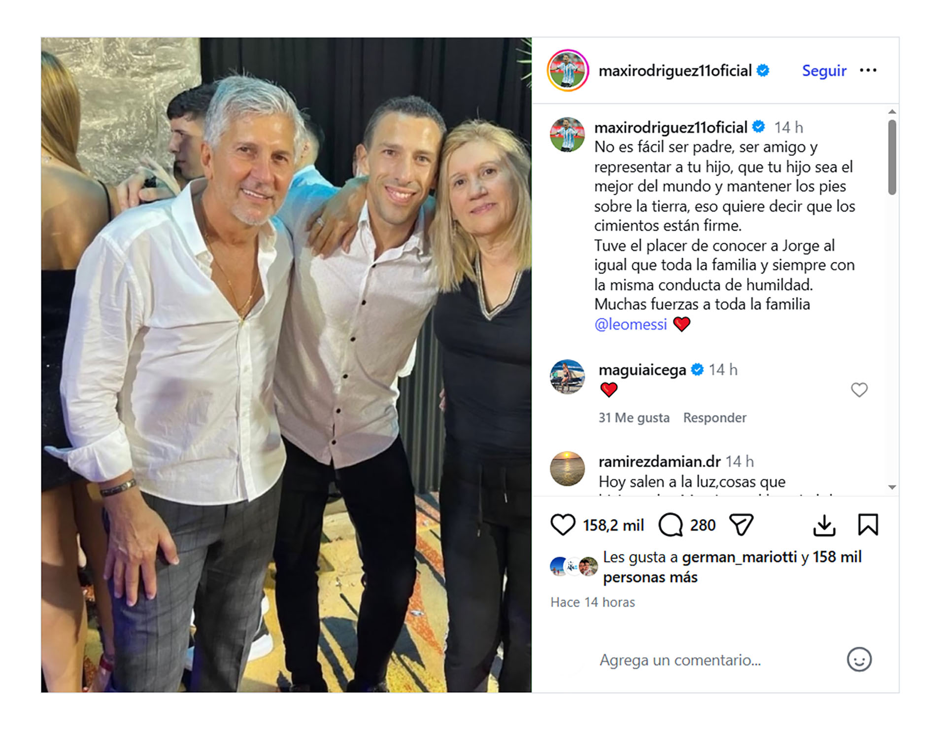Las sentidas palabras de Maxi Rodr&iacute;guez sobre Jorge Messi tras su muerte: 