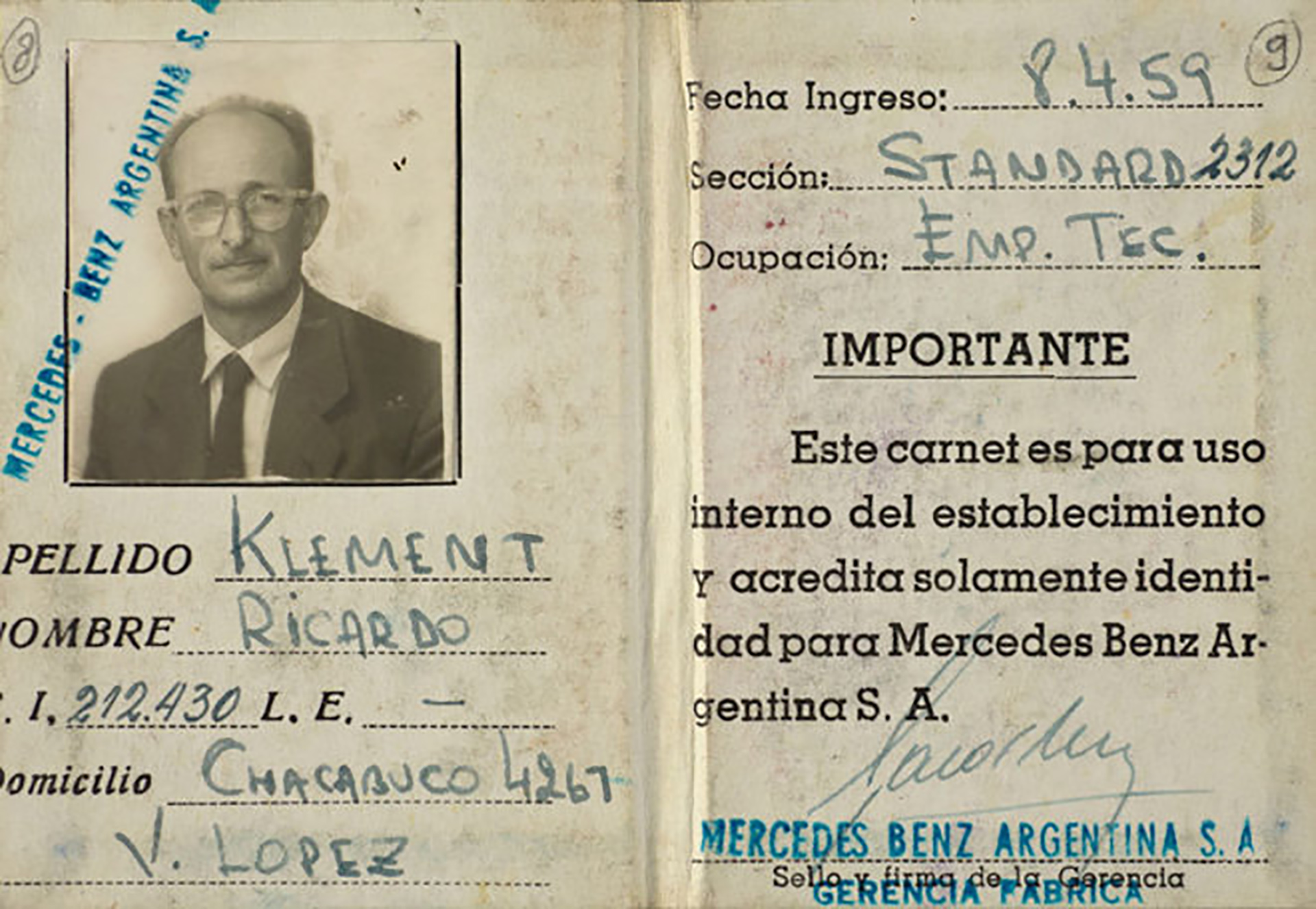 El documento que usaban Eichmann en Argentina, con un nombre falso