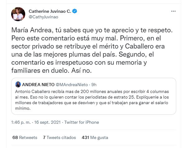 Bastante bajo”: críticas a Andrea Nieto por revelar el sueldo que tuvo  Antonio Caballero - Infobae