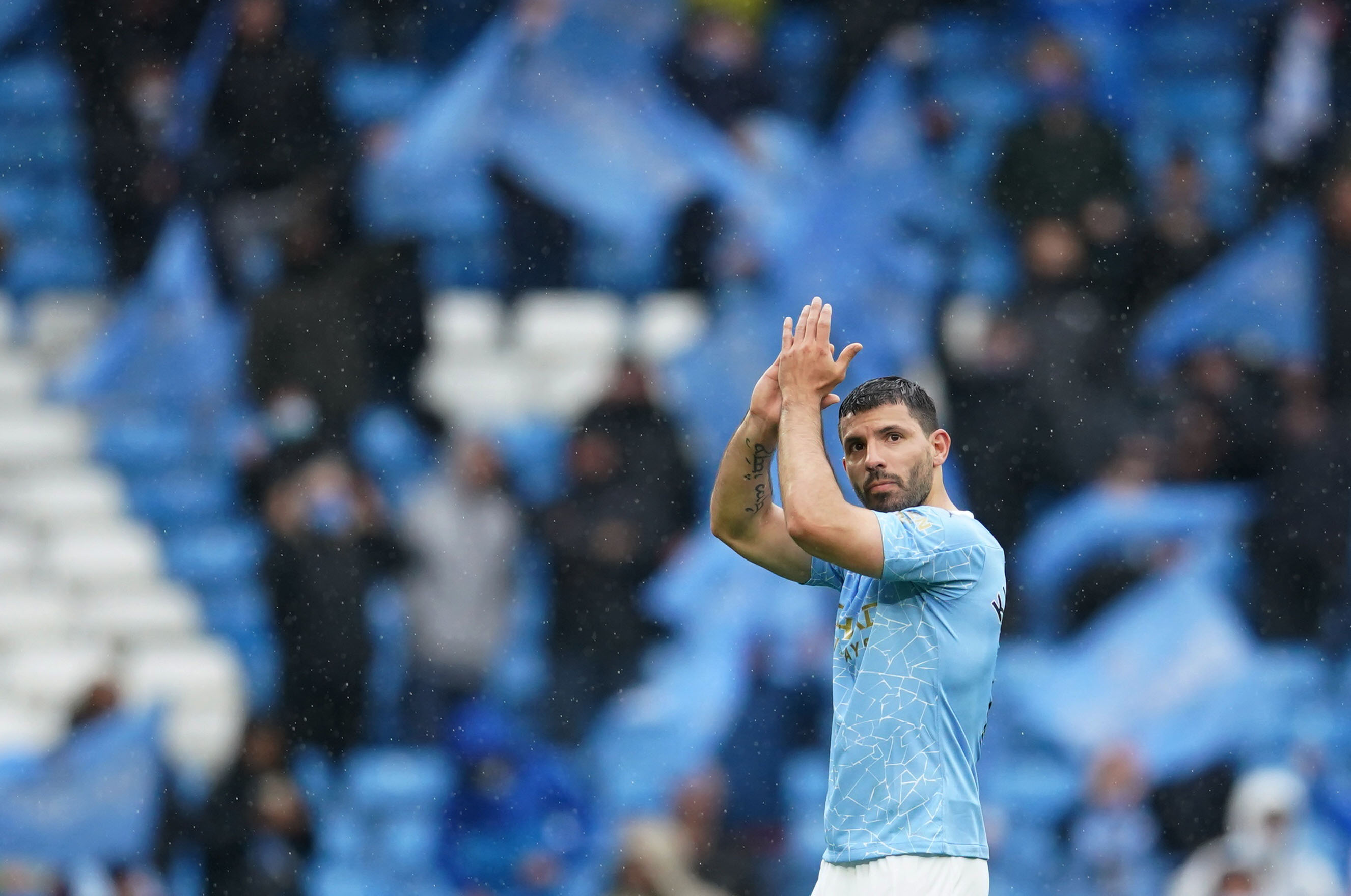 Sergio Aguero en uno de sus últimos partido en el Manchester City. Dejó el fútbol inglés y en las próximas horas se confirmaría su incorporación al Barcelona (Reuters/Dave Thompson EDITORIAL USE ONLY)